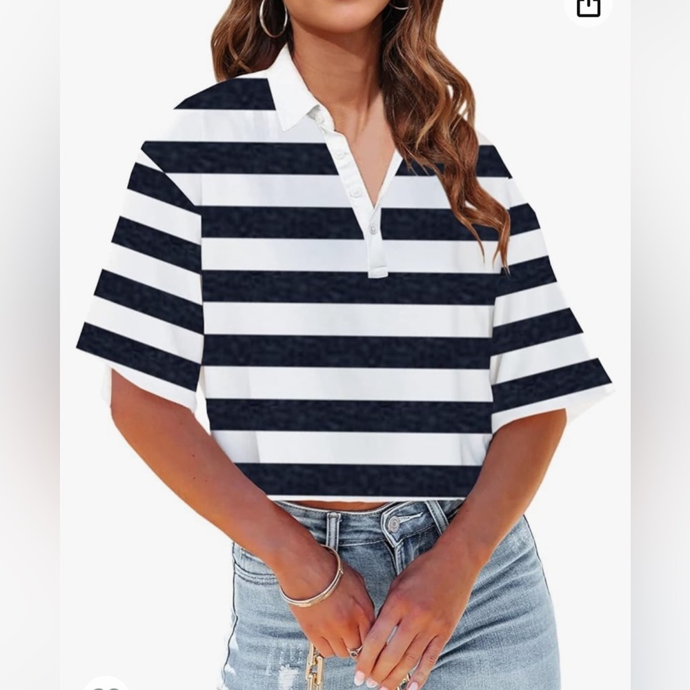 Womens Half Sleeve Cropped Casual Summer Collared Cotton Basic Crop Top